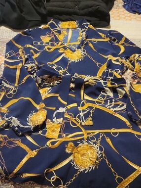 NWOT Navy Blue and Gold Chain Print Dress